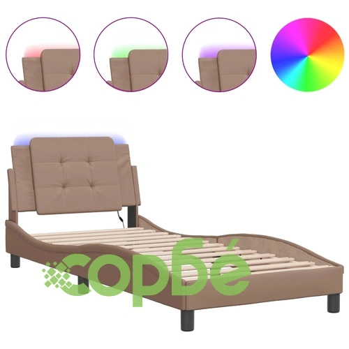 Рамка за легло с LED осветление, капучино, 90x200 см, еко кожа ➤ топ цена ➤ sorbe.bg