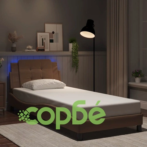 Рамка за легло с LED осветление, капучино, 90x200 см, еко кожа ➤ топ цена ➤ sorbe.bg