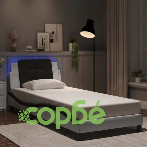 Рамка за легло с LED осветление бяло и черно 90x200 см еко кожа ➤ топ цена ➤ sorbe.bg