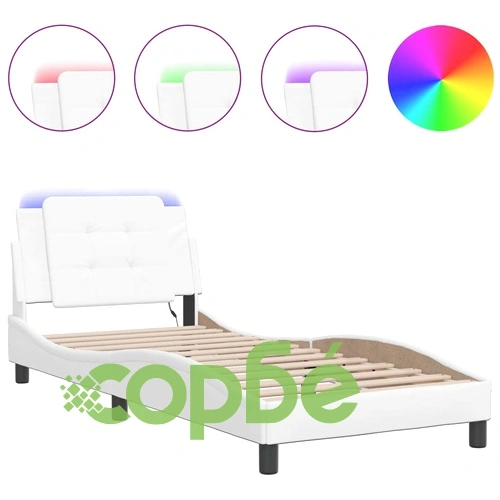 Рамка за легло с LED осветление бяла 100x200 см изкуствена кожа ➤ топ цена ➤ sorbe.bg