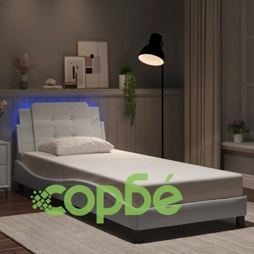 Рамка за легло с LED осветление бяла 100x200 см изкуствена кожа ➤ топ цена ➤ sorbe.bg