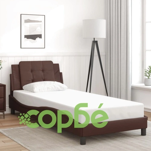 Рамка за легло с LED осветление, кафява, 100x200 см, еко кожа ➤ топ цена ➤ sorbe.bg