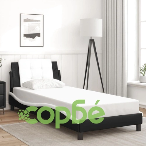 Рамка за легло с LED осветление черно и бяло 100x200см еко кожа ➤ топ цена ➤ sorbe.bg
