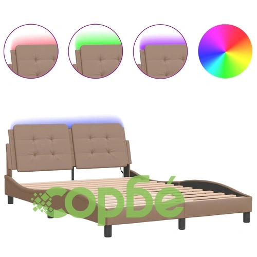 Рамка за легло с LED осветление, капучино, 120x200 см, еко кожа ➤ топ цена ➤ sorbe.bg