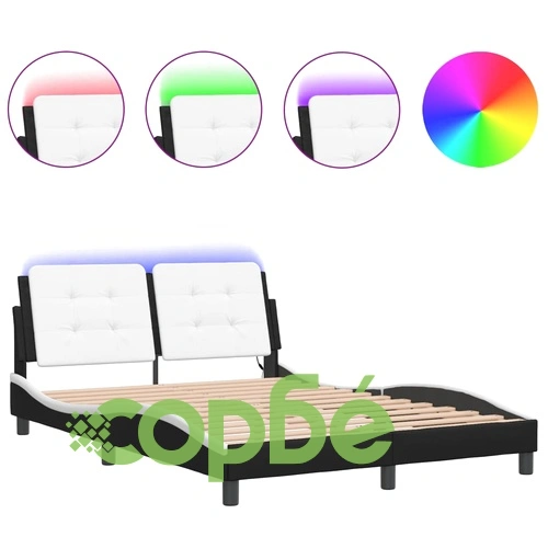Рамка за легло с LED осветление черно и бяло 120x200см еко кожа ➤ топ цена ➤ sorbe.bg