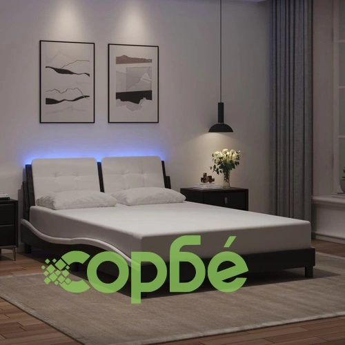 Рамка за легло с LED осветление черно и бяло 120x200см еко кожа ➤ топ цена ➤ sorbe.bg