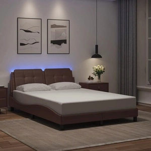 Рамка за легло LED осветление кафява 140x190 см изкуствена кожа