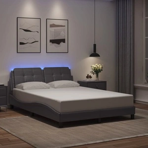 Рамка за легло LED осветление сива 140x190 см изкуствена кожа