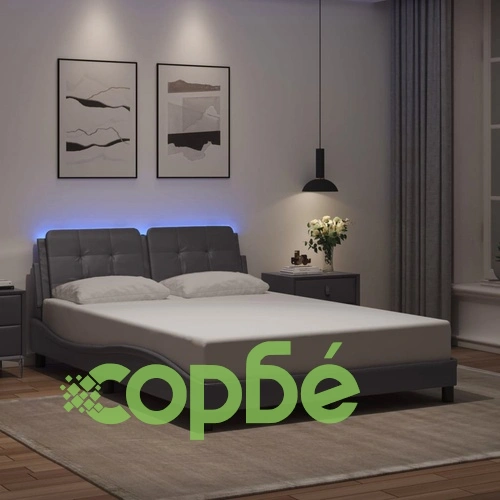 Рамка за легло LED осветление сива 140x190 см изкуствена кожа ➤ топ цена ➤ sorbe.bg