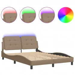 Рамка за легло с LED осветление, капучино, 140x190 см, еко кожа