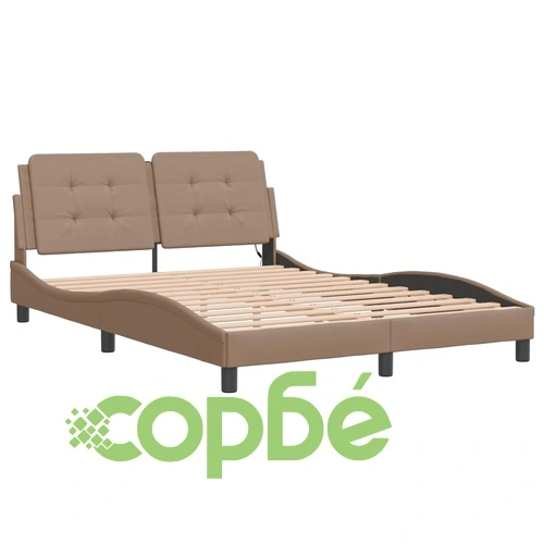 Рамка за легло с LED осветление, капучино, 140x190 см, еко кожа ➤ топ цена ➤ sorbe.bg