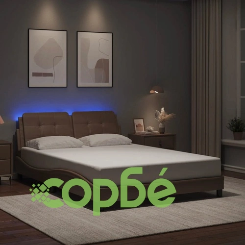 Рамка за легло с LED осветление, капучино, 140x190 см, еко кожа ➤ топ цена ➤ sorbe.bg