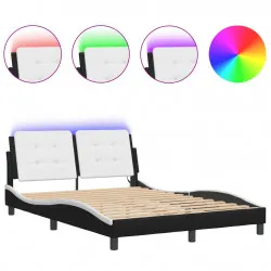 Рамка за легло с LED осветление черно-бяла 140x190 см еко кожа