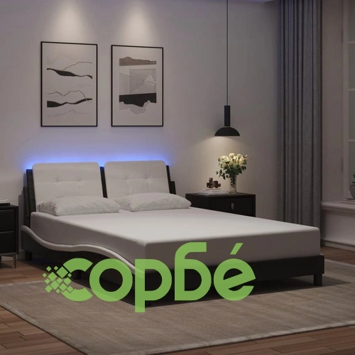 Рамка за легло с LED осветление черно-бяла 140x190 см еко кожа ➤ топ цена ➤ sorbe.bg