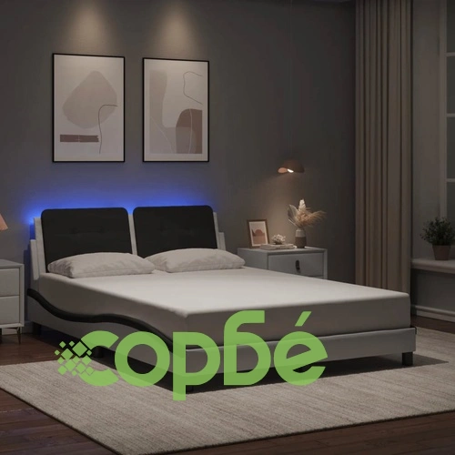 Рамка за легло с LED осветление бяло-черна 140x190 см еко кожа ➤ топ цена ➤ sorbe.bg