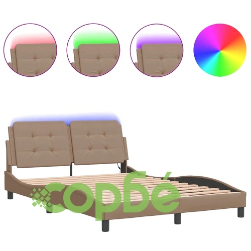 Рамка за легло с LED осветление, капучино, 140x200 cм, еко кожа ➤ топ цена ➤ sorbe.bg