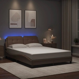 Рамка за легло с LED осветление, капучино, 140x200 cм, еко кожа