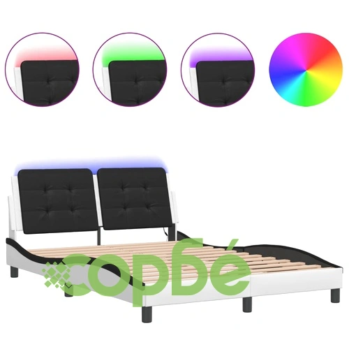 Рамка за легло с LED осветление бяло-черна 140x200 cм еко кожа ➤ топ цена ➤ sorbe.bg