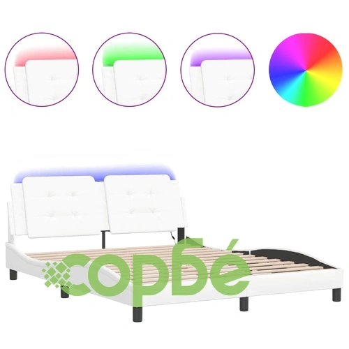 Рамка за легло с LED осветление, бяла, 160x200 cм, еко кожа ➤ топ цена ➤ sorbe.bg