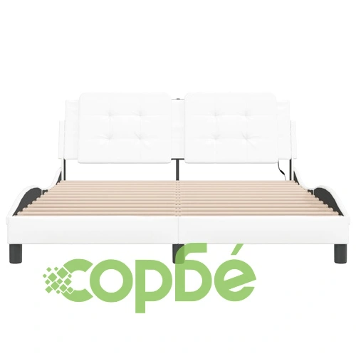 Рамка за легло с LED осветление, бяла, 160x200 cм, еко кожа ➤ топ цена ➤ sorbe.bg