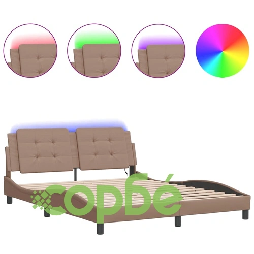 Рамка за легло с LED осветление, капучино, 160x200 cм, еко кожа ➤ топ цена ➤ sorbe.bg