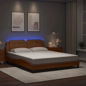 Рамка за легло с LED осветление, капучино, 160x200 cм, еко кожа