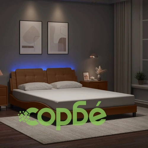 Рамка за легло с LED осветление, капучино, 160x200 cм, еко кожа ➤ топ цена ➤ sorbe.bg