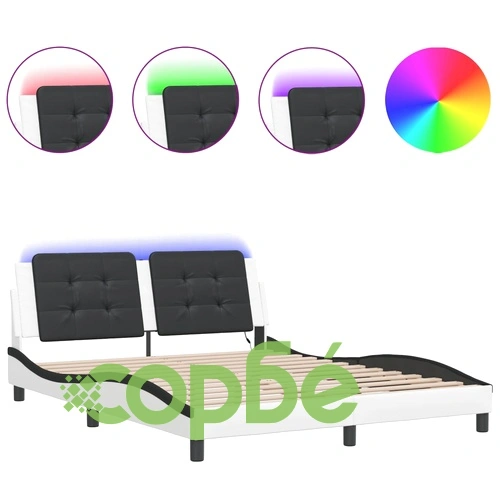 Рамка за легло с LED осветление бяло-черна 160x200 cм еко кожа ➤ топ цена ➤ sorbe.bg