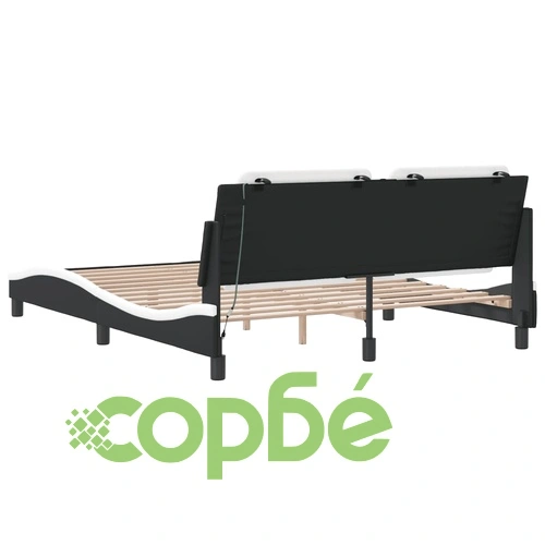 Рамка за легло с LED осветление бяло-черна 160x200 cм еко кожа ➤ топ цена ➤ sorbe.bg