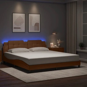 Рамка за легло с LED осветление, капучино, 180x200 см, еко кожа