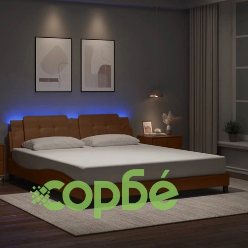 Рамка за легло с LED осветление, капучино, 180x200 см, еко кожа ➤ топ цена ➤ sorbe.bg
