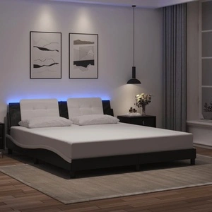 Рамка за легло с LED осветление черно-бяла 180x200 см еко кожа