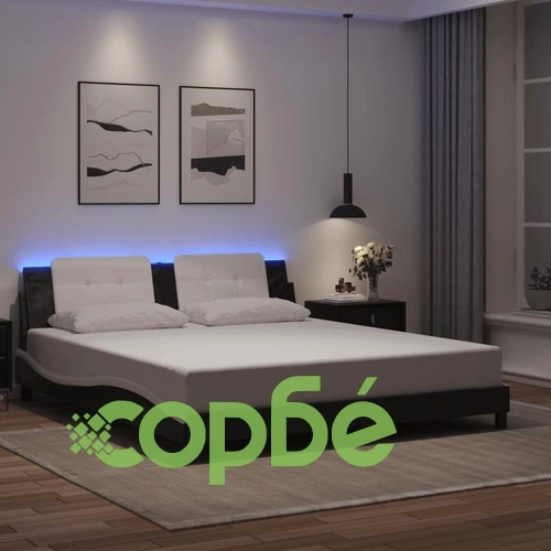 Рамка за легло с LED осветление черно-бяла 180x200 см еко кожа ➤ топ цена ➤ sorbe.bg