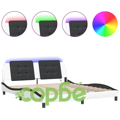Рамка за легло с LED осветление бяло-черна 180x200 см еко кожа ➤ топ цена ➤ sorbe.bg