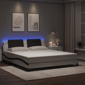 Рамка за легло с LED осветление бяло-черна 180x200 см еко кожа