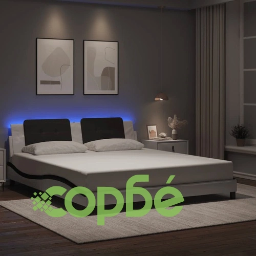 Рамка за легло с LED осветление бяло-черна 180x200 см еко кожа ➤ топ цена ➤ sorbe.bg