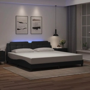 Рамка за легло с LED осветление, черна, 200x200 см, еко кожа