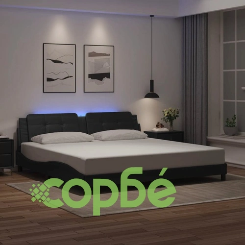 Рамка за легло с LED осветление, черна, 200x200 см, еко кожа ➤ топ цена ➤ sorbe.bg