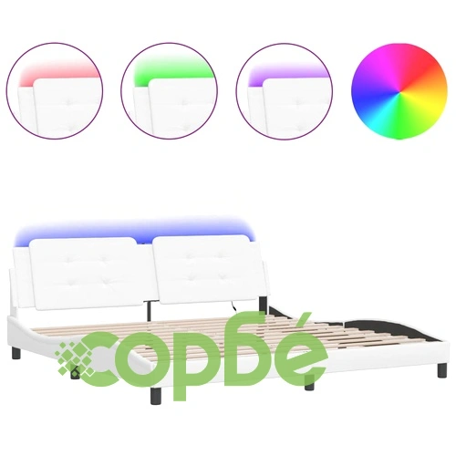 Рамка за легло с LED осветление бяла 200x200 см изкуствена кожа ➤ топ цена ➤ sorbe.bg