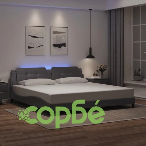 Рамка за легло с LED осветление сива 200x200 см изкуствена кожа ➤ топ цена ➤ sorbe.bg