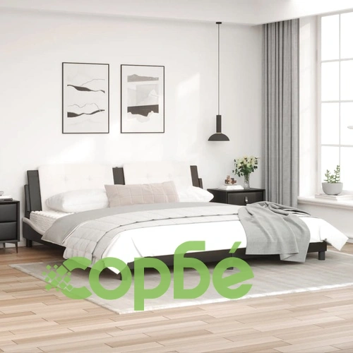 Рамка за легло с LED, черно и бяло, 200x200 см, изкуствена кожа ➤ топ цена ➤ sorbe.bg