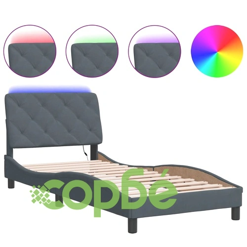 Рамка за легло с LED осветление, тъмносива, 90x190 см, кадифе ➤ топ цена ➤ sorbe.bg