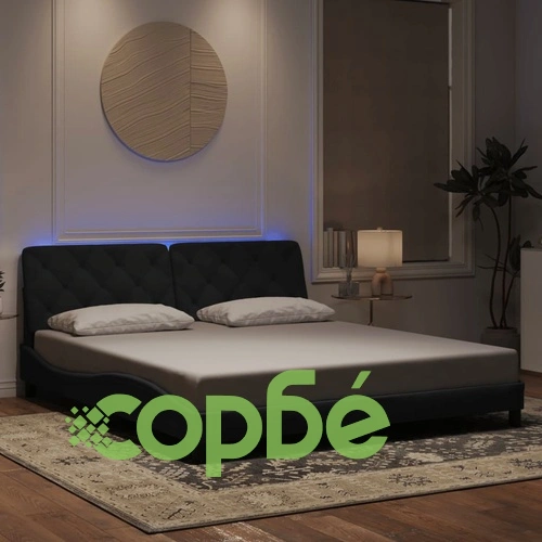 Рамка за легло с LED осветление, черна, 180x200 см, кадифе ➤ топ цена ➤ sorbe.bg