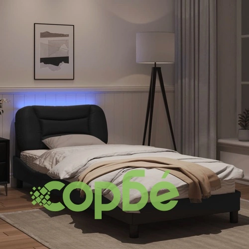 Рамка за легло с LED осветление, черна, 90x190 см, еко кожа ➤ топ цена ➤ sorbe.bg