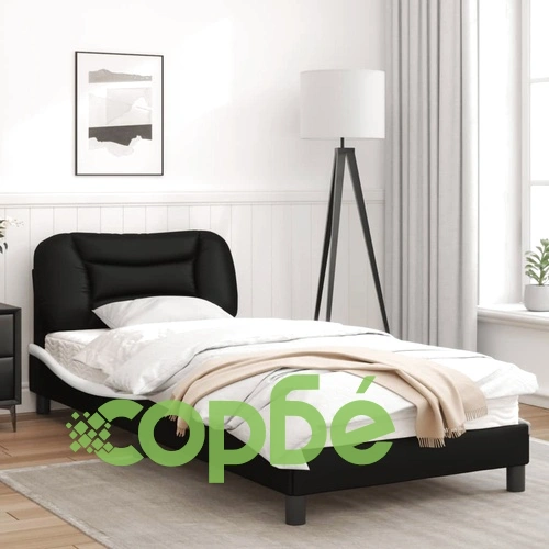 Рамка за легло с LED осветление черно-бяла 90x190 см еко кожа ➤ топ цена ➤ sorbe.bg
