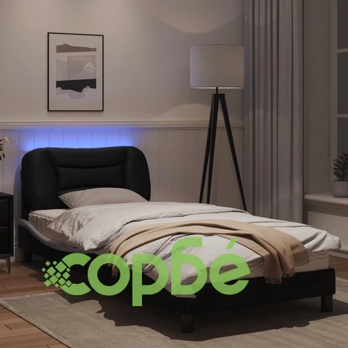 Рамка за легло с LED осветление черно-бяла 90x190 см еко кожа ➤ топ цена ➤ sorbe.bg