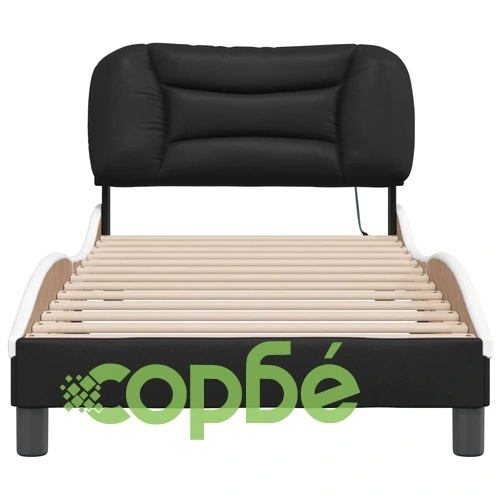Рамка за легло с LED осветление черно-бяла 90x190 см еко кожа ➤ топ цена ➤ sorbe.bg