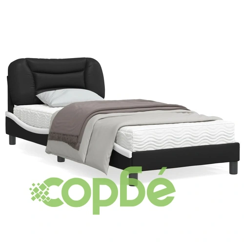 Рамка за легло с LED осветление черно-бяла 90x190 см еко кожа ➤ топ цена ➤ sorbe.bg