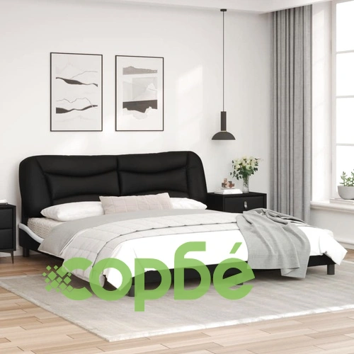Рамка за легло с LED осветление черно-бяла 180x200 см еко кожа ➤ топ цена ➤ sorbe.bg