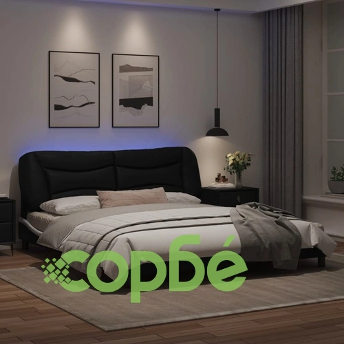 Рамка за легло с LED осветление черно-бяла 180x200 см еко кожа ➤ топ цена ➤ sorbe.bg